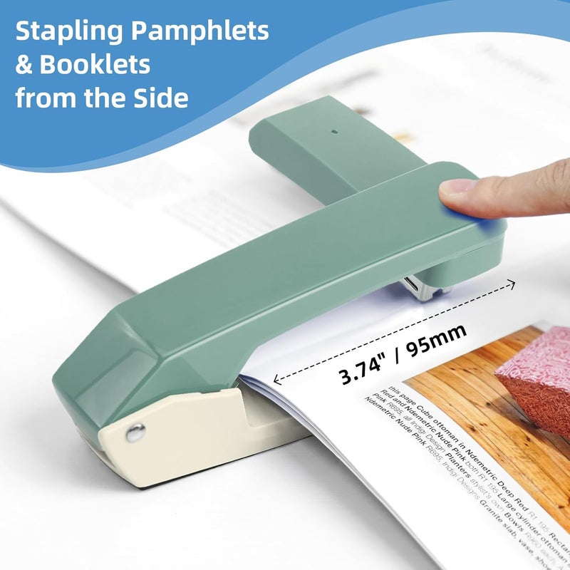 EZWORK Deli/ Swing-Arm Swivel Stapler, 25 Sheets Capacity, 360 Degree Rotate Desk Staplers with 1000 Staples for Booklet or Book Binding, Green+White - Image 2